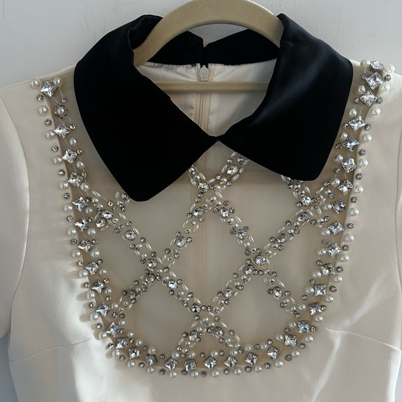 Cream Mini Dress with Black Peter Pan Collar for Wedding Guest - Picture 4 of 6